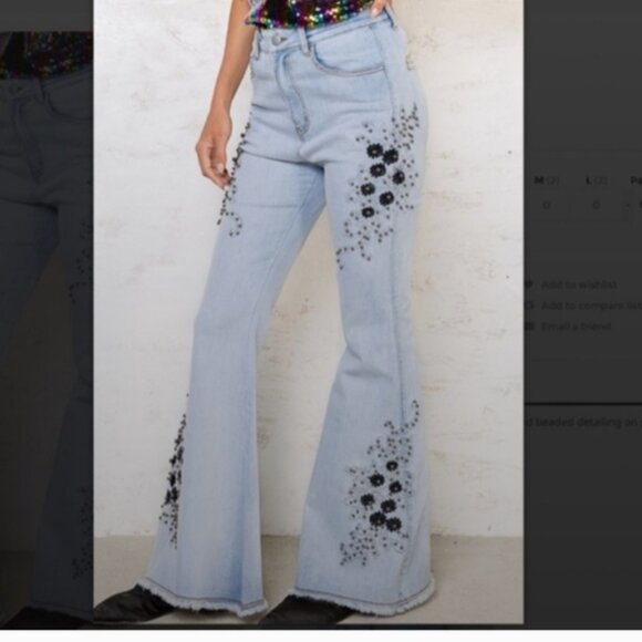POL Pants - POL Denim Jeans with Embroidered flowers with Black Pearls